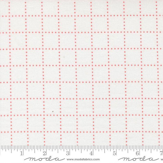 Image of Bloomsberry Stroll White Blush quilting cotton fabric by Camille Roskelley for Moda Fabrics. Features squares on a white background. Cute Little Fabric Shop.
