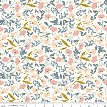 Image of Petals & Hazel Main Off White quilting cotton fabric by Simple Simon & Company for Riley Blake Designs. Features flowers on a white background. Cute Little Fabric Shop.