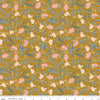 Image of Petals & Hazel Main Butterscotch quilting cotton fabric by Simple Simon & Company for Riley Blake Designs. Features flowers on a gold background. Cute Little Fabric Shop.