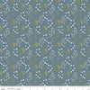 Image of Petals & Hazel Meadow Blue quilting cotton fabric by Simple Simon & Company for Riley Blake Designs. Features flowers on a blue background. Cute Little Fabric Shop.
