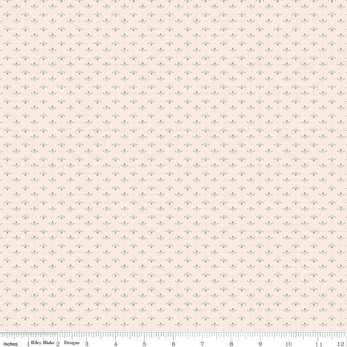 Image of Charmed & Treasured Lottie Latte by Kassidy Grace for Riley Blake Designs. Features a geometric pattern on a cream background. Cute Little Fabric Shop.