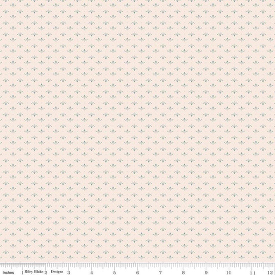Image of Charmed & Treasured Lottie Latte by Kassidy Grace for Riley Blake Designs. Features a geometric pattern on a cream background. Cute Little Fabric Shop.