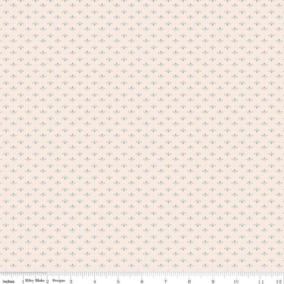 Image of Charmed & Treasured Lottie Latte by Kassidy Grace for Riley Blake Designs. Features a geometric pattern on a cream background. Cute Little Fabric Shop.
