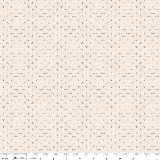 Image of Charmed & Treasured Lottie Latte by Kassidy Grace for Riley Blake Designs. Features a geometric pattern on a cream background. Cute Little Fabric Shop.