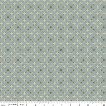 Image of Charmed & Treasured Stell Dove by Kassidy Grace for Riley Blake Designs. Features a geometric pattern on a blue background. Cute Little Fabric Shop.
