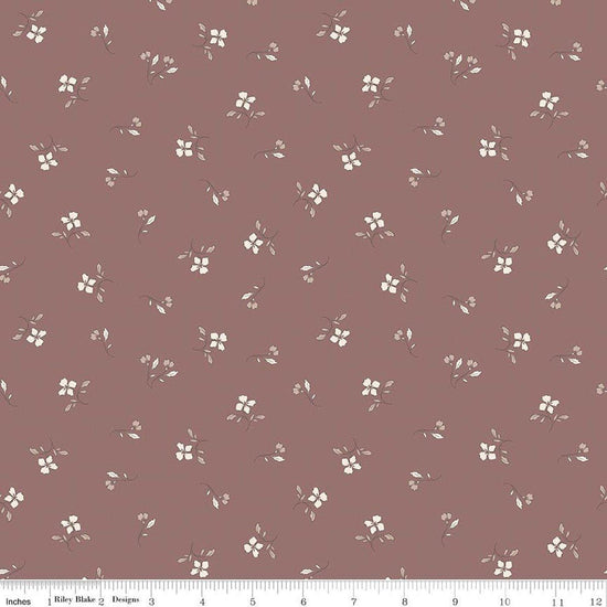 Image of Charmed & Treasured Iris Canyon Rose by Kassidy Grace for Riley Blake Designs. Features flowers on a brownish gray background. Cute Little Fabric Shop.