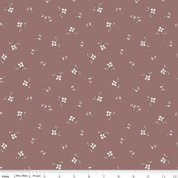 Image of Charmed & Treasured Iris Canyon Rose by Kassidy Grace for Riley Blake Designs. Features flowers on a brownish gray background. Cute Little Fabric Shop.