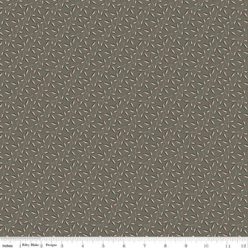 Image of Charmed & Treasured Evergreen Gray by Kassidy Grace for Riley Blake Designs. Features leaves on a gray background. Cute Little Fabric Shop.