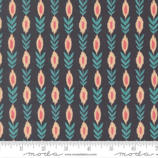 Image of Sitara Vines Midnight quilting cotton fabric by Crystal Manning for Moda Fabrics. Features flowers on a blue background. Cute Little Fabric Shop.