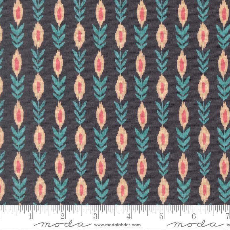 Image of Sitara Vines Midnight quilting cotton fabric by Crystal Manning for Moda Fabrics. Features flowers on a blue background. Cute Little Fabric Shop.