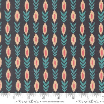Image of Sitara Vines Midnight quilting cotton fabric by Crystal Manning for Moda Fabrics. Features flowers on a blue background. Cute Little Fabric Shop.