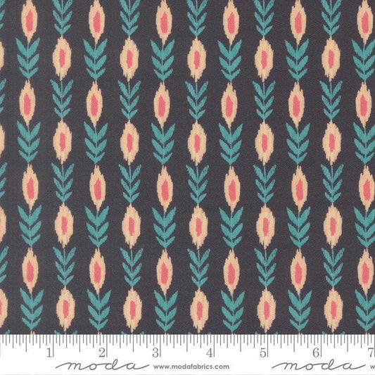 Image of Sitara Vines Midnight quilting cotton fabric by Crystal Manning for Moda Fabrics. Features flowers on a blue background. Cute Little Fabric Shop.
