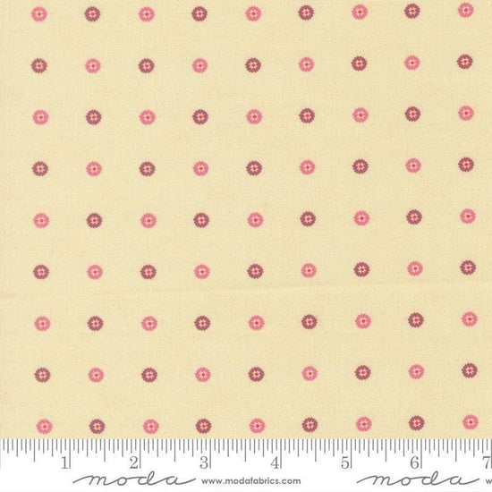 Image of Sitara Floret Cream quilting cotton fabric by Crystal Manning for Moda Fabrics. Features polka dots on a cream background. Cute Little Fabric Shop.