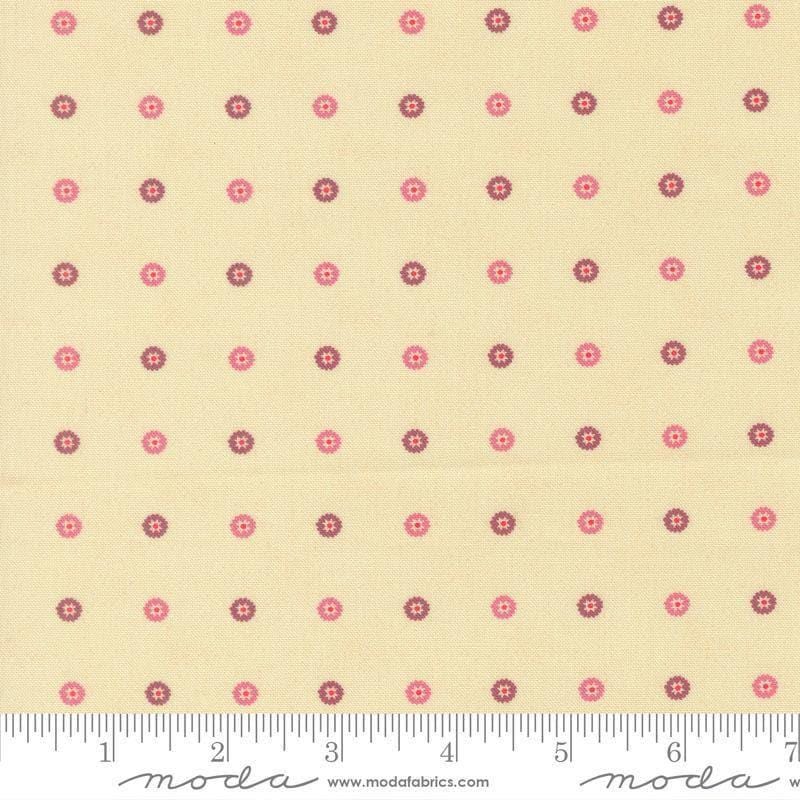 Image of Sitara Floret Cream quilting cotton fabric by Crystal Manning for Moda Fabrics. Features polka dots on a cream background. Cute Little Fabric Shop.
