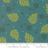 Image of Sitara Paisley Leaf Lagoon quilting cotton fabric by Crystal Manning for Moda Fabrics. Features leaves on a blue background. Cute Little Fabric Shop.