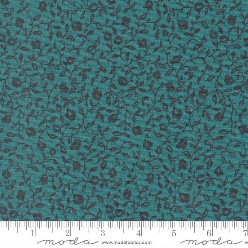 Image of Sitara Affinity Lagoon quilting cotton fabric by Crystal Manning for Moda Fabrics. Features flowers on a blue background. Cute Little Fabric Shop.