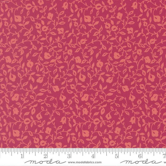 Image of Sitara Affinity Pomegranate quilting cotton fabric by Crystal Manning for Moda Fabrics. Features flowers on a pink background. Cute Little Fabric Shop.