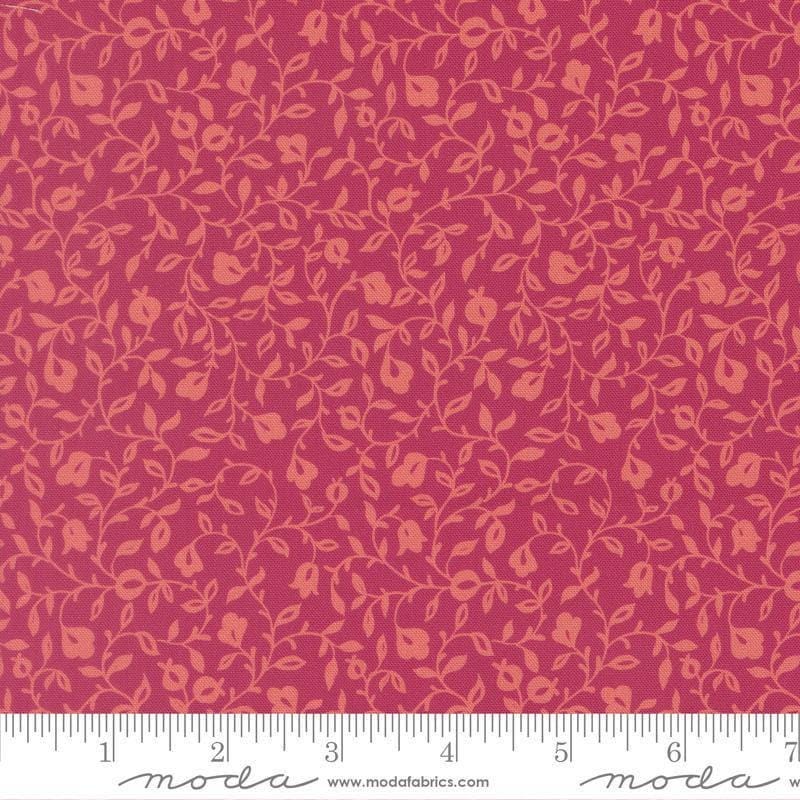 Image of Sitara Affinity Pomegranate quilting cotton fabric by Crystal Manning for Moda Fabrics. Features flowers on a pink background. Cute Little Fabric Shop.