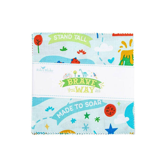 SALE Brave Your Way 5" Stacker Baby Boy Fabric - 5-18310-42 - 42-Piece Precut - Riley Blake Quilting Cotton Fabric