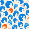 Image of Sparkle Mart Dotties Friends Blue Light Special quilting cotton fabric by Melody Miller of Ruby Star Society for Moda Fabrics. Features women on a cream background. Cute Little Fabric Shop.
