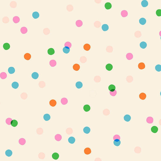 Image of Sparkle Mart Spritz Natural quilting cotton fabric by Melody Miller of Ruby Star Society for Moda Fabrics. Features polka dots on a cream background. Cute Little Fabric Shop.