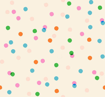 Image of Sparkle Mart Spritz Natural quilting cotton fabric by Melody Miller of Ruby Star Society for Moda Fabrics. Features polka dots on a cream background. Cute Little Fabric Shop.