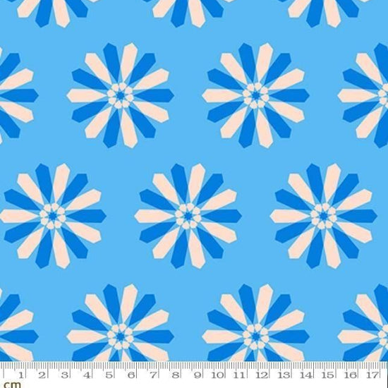 Image of Sparkle Mart Freshly Picked Altitude quilting cotton fabric by Melody Miller of Ruby Star Society for Moda Fabrics. Features flowers on a blue background. Cute Little Fabric Shop.
