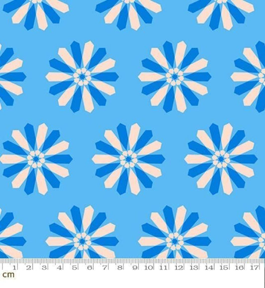 Image of Sparkle Mart Freshly Picked Altitude quilting cotton fabric by Melody Miller of Ruby Star Society for Moda Fabrics. Features flowers on a blue background. Cute Little Fabric Shop.