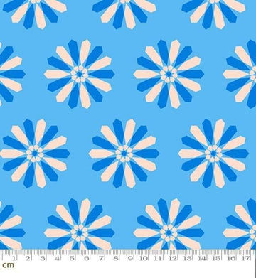Image of Sparkle Mart Freshly Picked Altitude quilting cotton fabric by Melody Miller of Ruby Star Society for Moda Fabrics. Features flowers on a blue background. Cute Little Fabric Shop.
