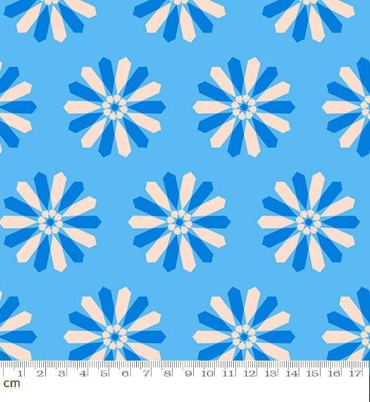 Image of Sparkle Mart Freshly Picked Altitude quilting cotton fabric by Melody Miller of Ruby Star Society for Moda Fabrics. Features flowers on a blue background. Cute Little Fabric Shop.