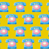 Image of Sparkle Mart Telephones Golden Hour quilting cotton fabric by Melody Miller of Ruby Star Society for Moda Fabrics. Features retro phones on a yellow background. Cute Little Fabric Shop.