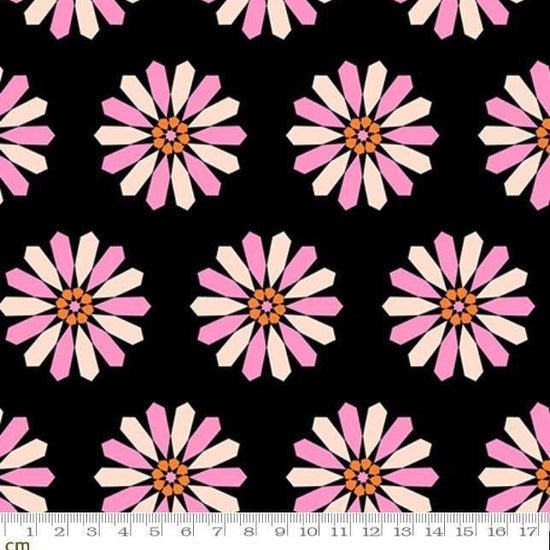 Image of Sparkle Mart Freshly Picked Black quilting cotton fabric by Melody Miller of Ruby Star Society for Moda Fabrics. Features flowers on a black background. Cute Little Fabric Shop.