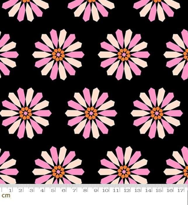 Image of Sparkle Mart Freshly Picked Black quilting cotton fabric by Melody Miller of Ruby Star Society for Moda Fabrics. Features flowers on a black background. Cute Little Fabric Shop.