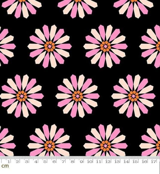 Image of Sparkle Mart Freshly Picked Black quilting cotton fabric by Melody Miller of Ruby Star Society for Moda Fabrics. Features flowers on a black background. Cute Little Fabric Shop.