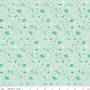 Image of Brave Your Way To the Moon Mint quilting cotton fabric by Cayla Naylor for Riley Blake Designs. Features space on a green background. Cute Little Fabric Shop.