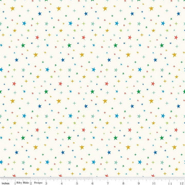 Image of Brave Your Way Beyond the Stars Cloud quilting cotton fabric by Cayla Naylor for Riley Blake Designs. Features stars on a white background. Cute Little Fabric Shop.