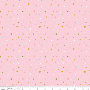 Image of Brave Your Way Beyond the Stars Petal quilting cotton fabric by Cayla Naylor for Riley Blake Designs. Features stars on a pink background. Cute Little Fabric Shop.