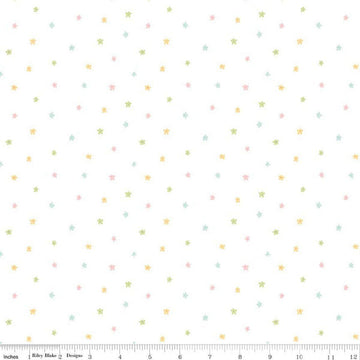 Image of Little Posies Ditsy White quilting cotton fabric by Cayla Naylor for Riley Blake Designs. Features stars on a white background. Cute Little Fabric Shop.