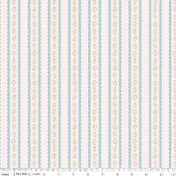 Image of Little Posies Stripes Pink quilting cotton fabric by Cayla Naylor for Riley Blake Designs. Features stripes on a pink background. Cute Little Fabric Shop.