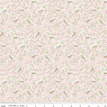 Image of Little Posies Unicorns Pink quilting cotton fabric by Cayla Naylor for Riley Blake Designs. Features flowers on a pink background. Cute Little Fabric Shop.