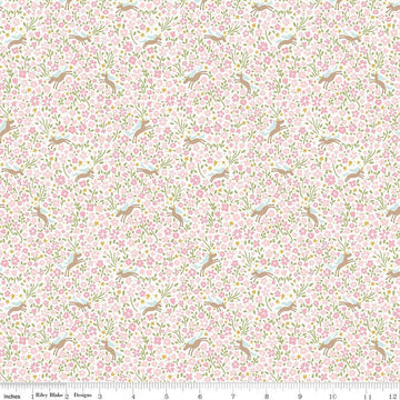 Image of Little Posies Unicorns Pink quilting cotton fabric by Cayla Naylor for Riley Blake Designs. Features flowers on a pink background. Cute Little Fabric Shop.
