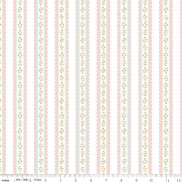 Image of Little Posies Stripes White quilting cotton fabric by Cayla Naylor for Riley Blake Designs. Features stripes on a white background. Cute Little Fabric Shop.