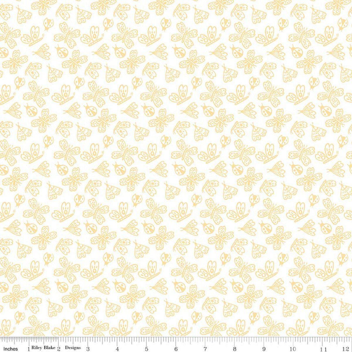 Image of Little Posies Butterflies White quilting cotton fabric by Cayla Naylor for Riley Blake Designs. Features butterflies on a white background. Cute Little Fabric Shop.