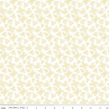 Image of Little Posies Butterflies White quilting cotton fabric by Cayla Naylor for Riley Blake Designs. Features butterflies on a white background. Cute Little Fabric Shop.