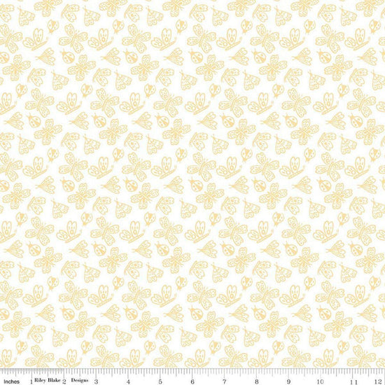 Image of Little Posies Butterflies White quilting cotton fabric by Cayla Naylor for Riley Blake Designs. Features butterflies on a white background. Cute Little Fabric Shop.