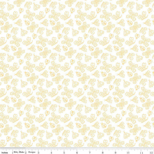 Image of Little Posies Butterflies White quilting cotton fabric by Cayla Naylor for Riley Blake Designs. Features butterflies on a white background. Cute Little Fabric Shop.