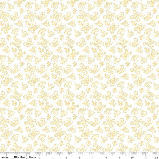 Image of Little Posies Butterflies White quilting cotton fabric by Cayla Naylor for Riley Blake Designs. Features butterflies on a white background. Cute Little Fabric Shop.