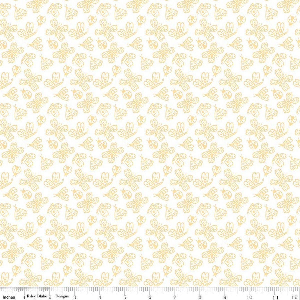 Image of Little Posies Butterflies White quilting cotton fabric by Cayla Naylor for Riley Blake Designs. Features butterflies on a white background. Cute Little Fabric Shop.