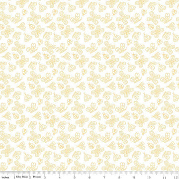 Image of Little Posies Butterflies White quilting cotton fabric by Cayla Naylor for Riley Blake Designs. Features butterflies on a white background. Cute Little Fabric Shop.