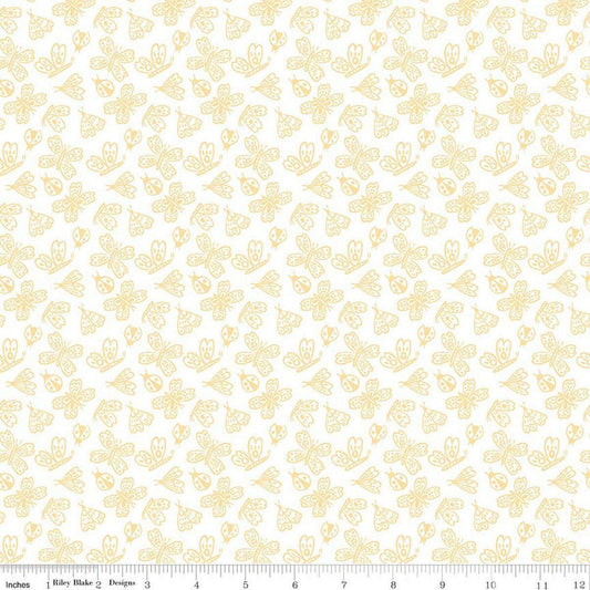Image of Little Posies Butterflies White quilting cotton fabric by Cayla Naylor for Riley Blake Designs. Features butterflies on a white background. Cute Little Fabric Shop.
